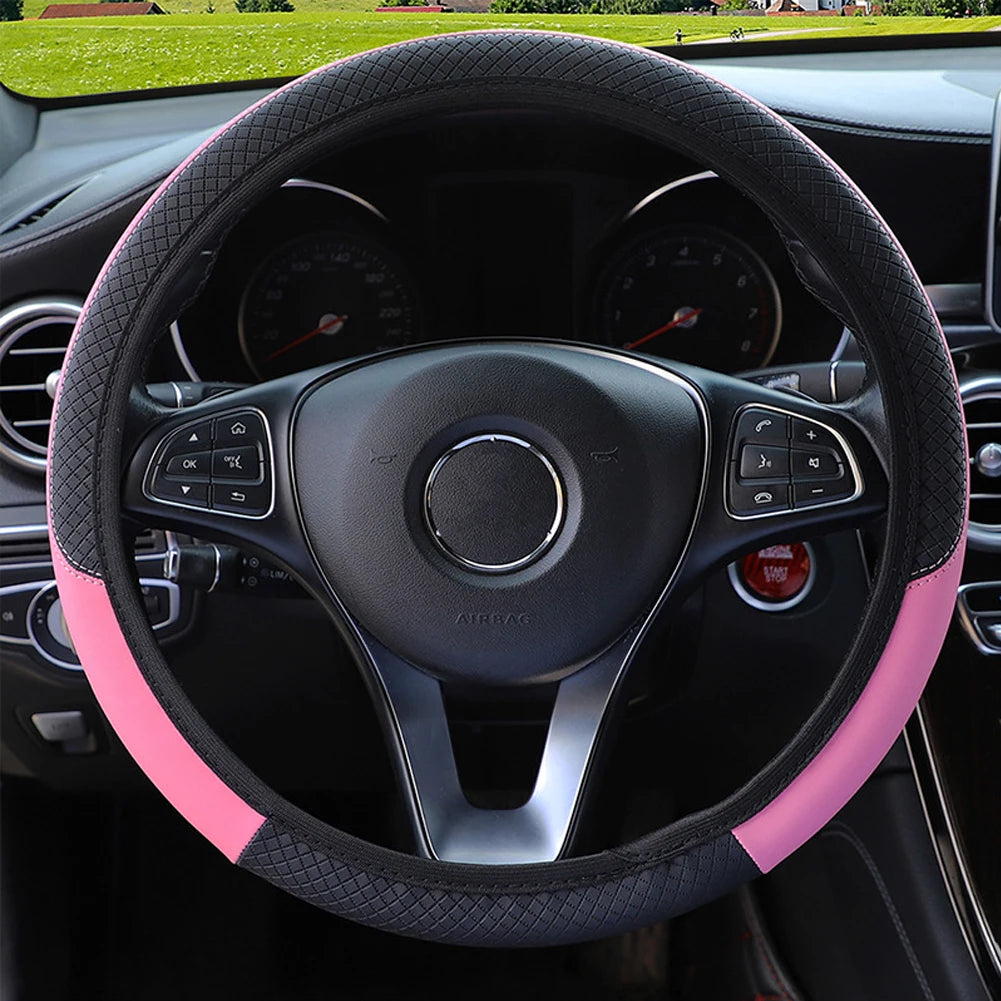 PU Leather Universal Car Steering-Wheel Cover 38CM Car-Styling Sport Auto Steering Wheel Covers Anti-Slip Automotive Accessories