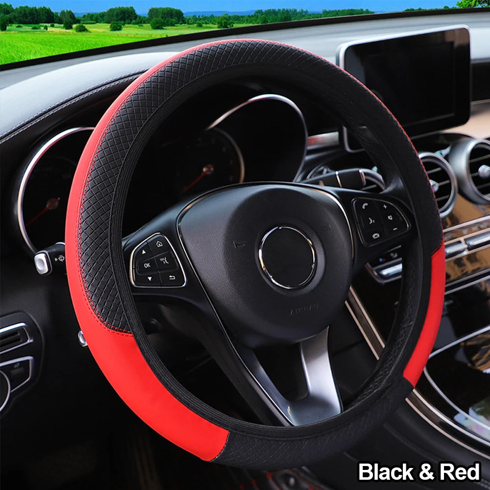 PU Leather Universal Car Steering-Wheel Cover 38CM Car-Styling Sport Auto Steering Wheel Covers Anti-Slip Automotive Accessories