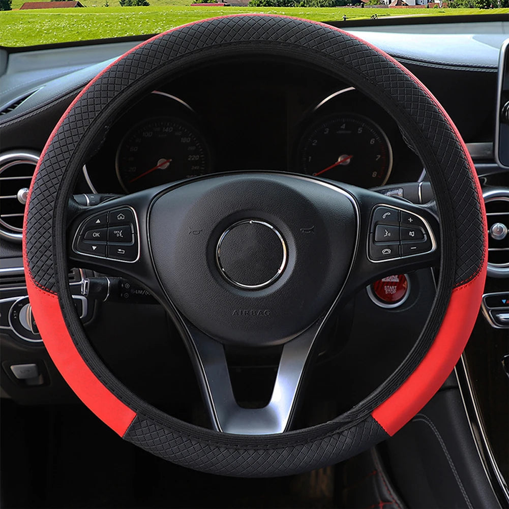 PU Leather Universal Car Steering-Wheel Cover 38CM Car-Styling Sport Auto Steering Wheel Covers Anti-Slip Automotive Accessories