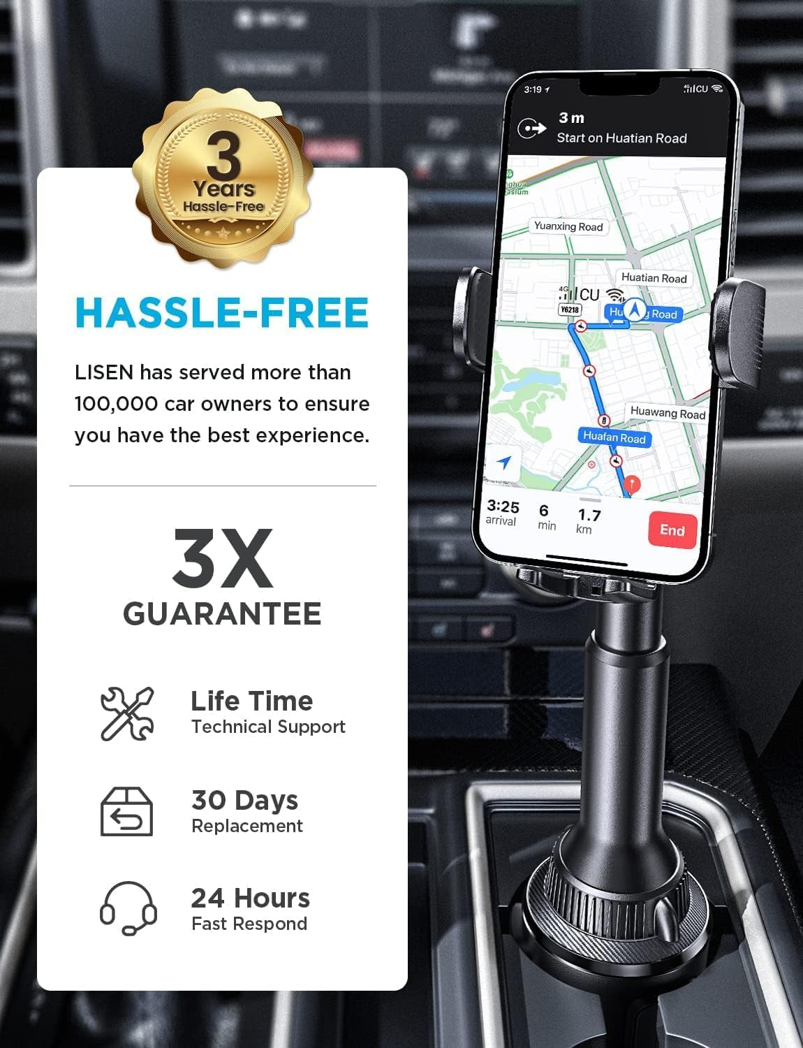 Cup Phone Holder No Shaking Phone Holder for Car, 360° Adjustable Iphone Holder for Car Accessories for Women Truck Jeep Golf for Iphone 16E 16 15 14 13 Pro Max Samsung S25 All 4-17'' Phone
