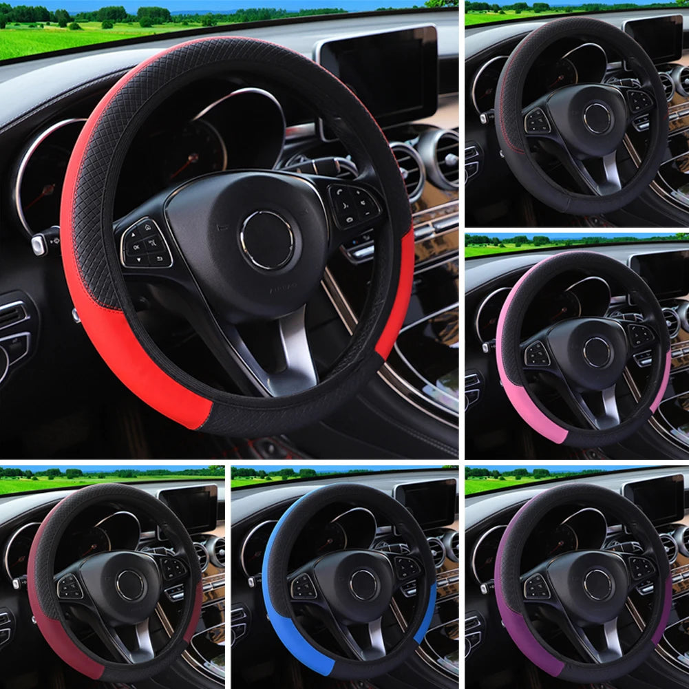 PU Leather Universal Car Steering-Wheel Cover 38CM Car-Styling Sport Auto Steering Wheel Covers Anti-Slip Automotive Accessories