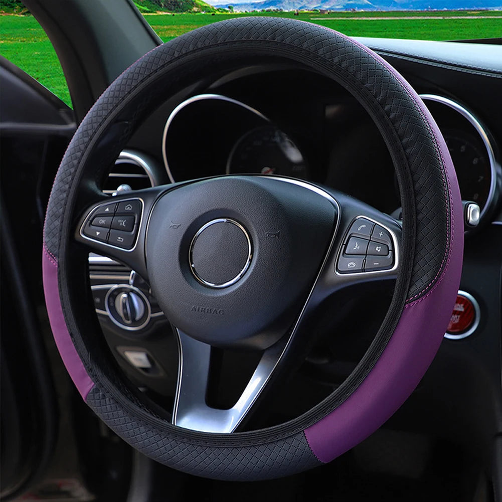 PU Leather Universal Car Steering-Wheel Cover 38CM Car-Styling Sport Auto Steering Wheel Covers Anti-Slip Automotive Accessories