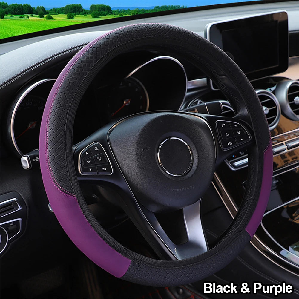 PU Leather Universal Car Steering-Wheel Cover 38CM Car-Styling Sport Auto Steering Wheel Covers Anti-Slip Automotive Accessories