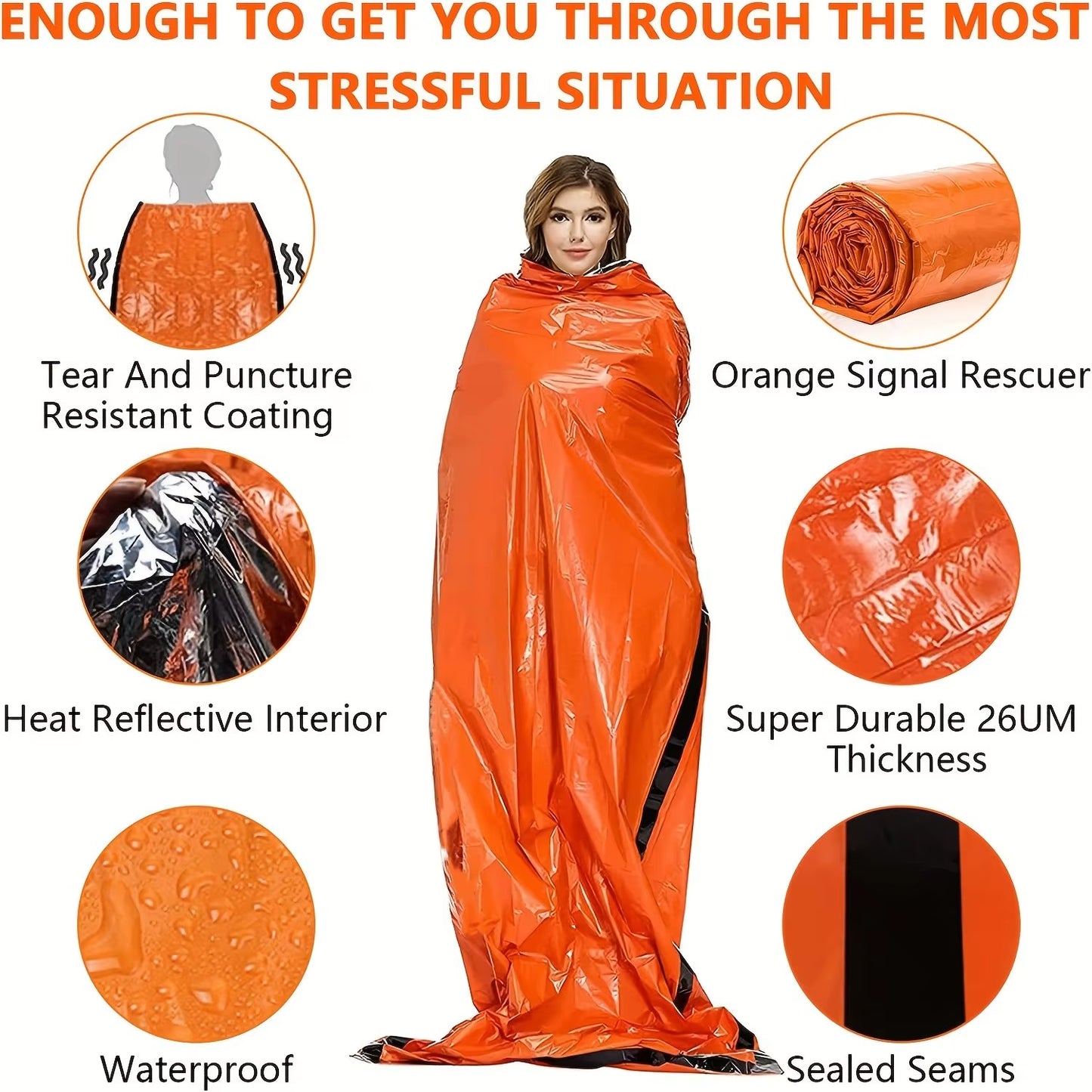 Portable Waterproof Mylar Emergency Survival Sleeping Bag - Thermal Insulated Sack for Outdoor Camping, First Aid & Rescue