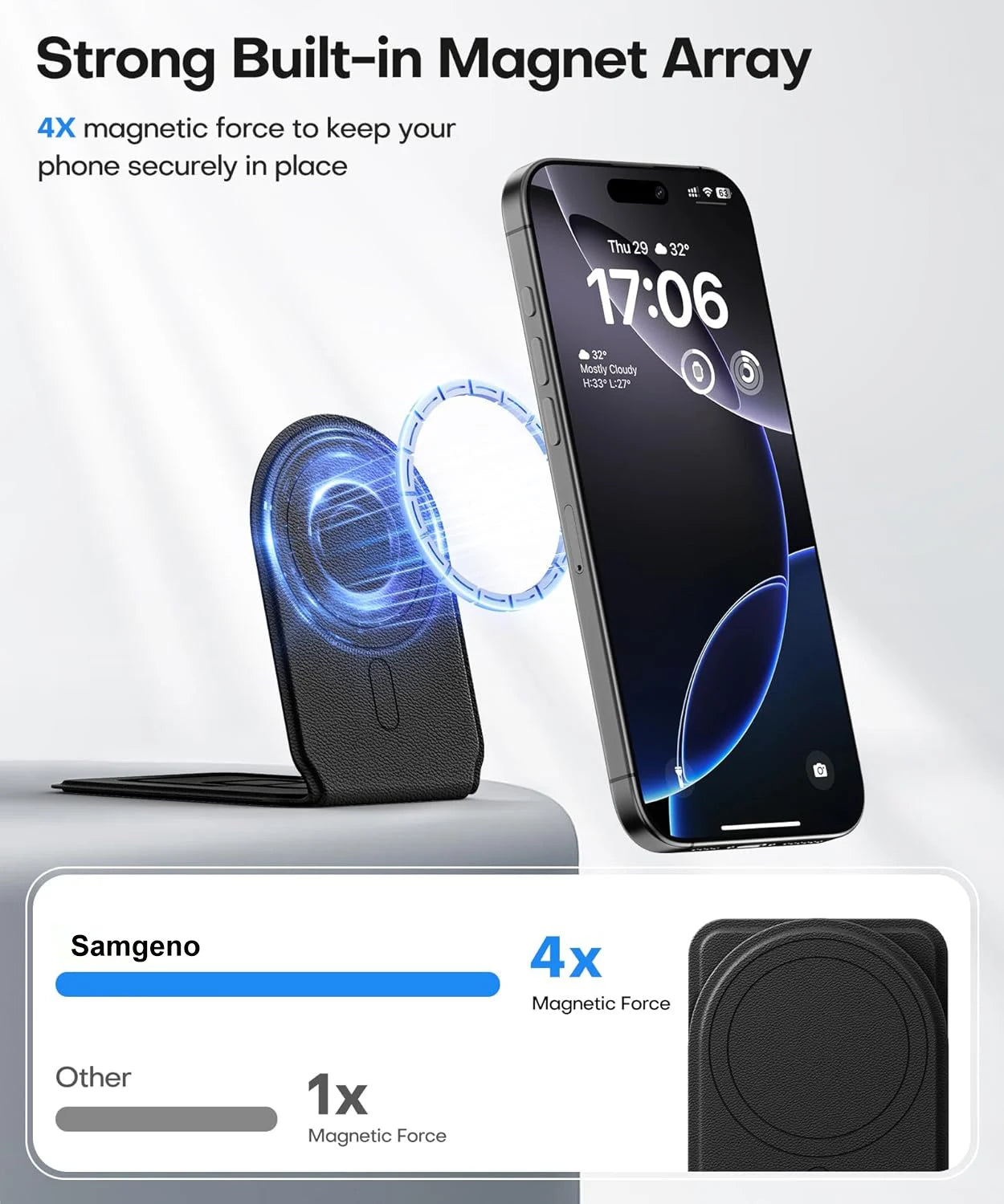 Foldable Phone Stand Holder, Pocket Cell Phone Video Tripod, Magnetic Smartphone Desk Stand, Vegan Leather Vlog Stick for Iphone