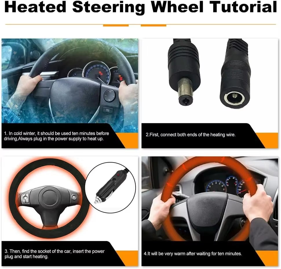Heated Steering Wheel Cover Winter Hand Warmer Universal Car Steering Heater Auto Warm Anti-Skid Protector Accessory 12V