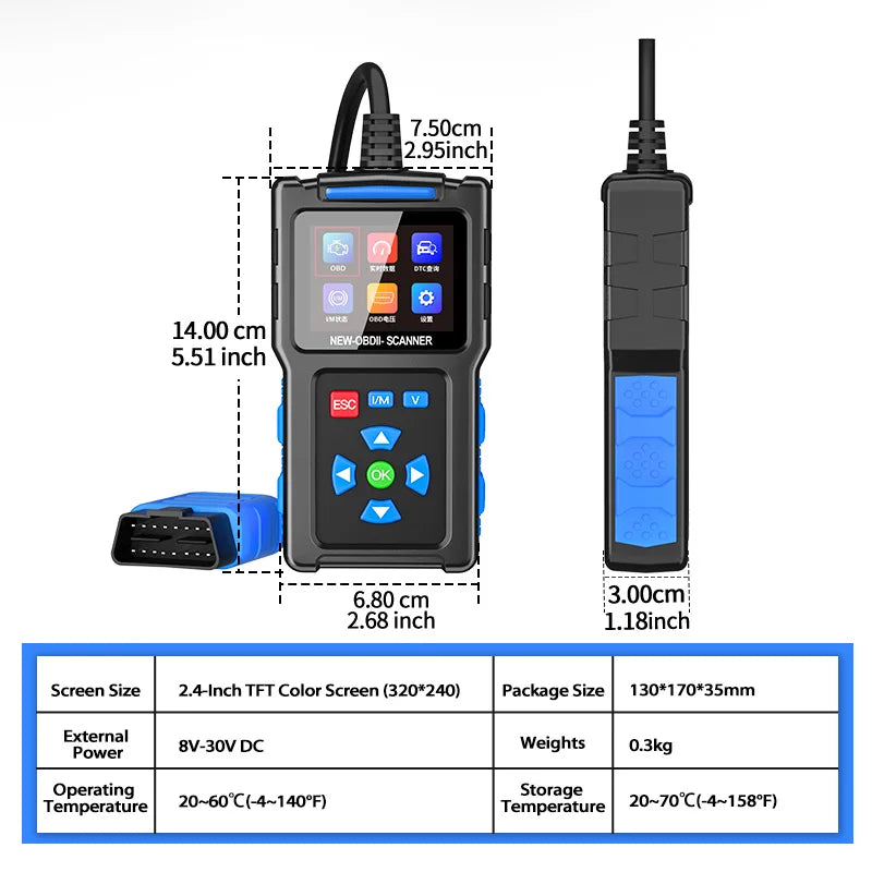 Topdiag T200 Car OBD2 Scanner Diagnostic Tool Engine Code Reader Car Voltage Tester Automotive Vehicle Fault Code Scanner OBDII
