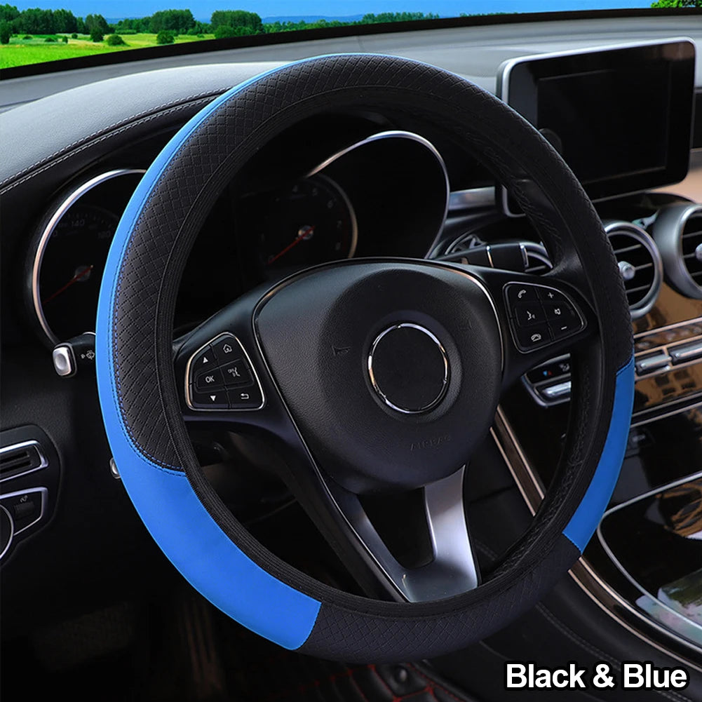 PU Leather Universal Car Steering-Wheel Cover 38CM Car-Styling Sport Auto Steering Wheel Covers Anti-Slip Automotive Accessories