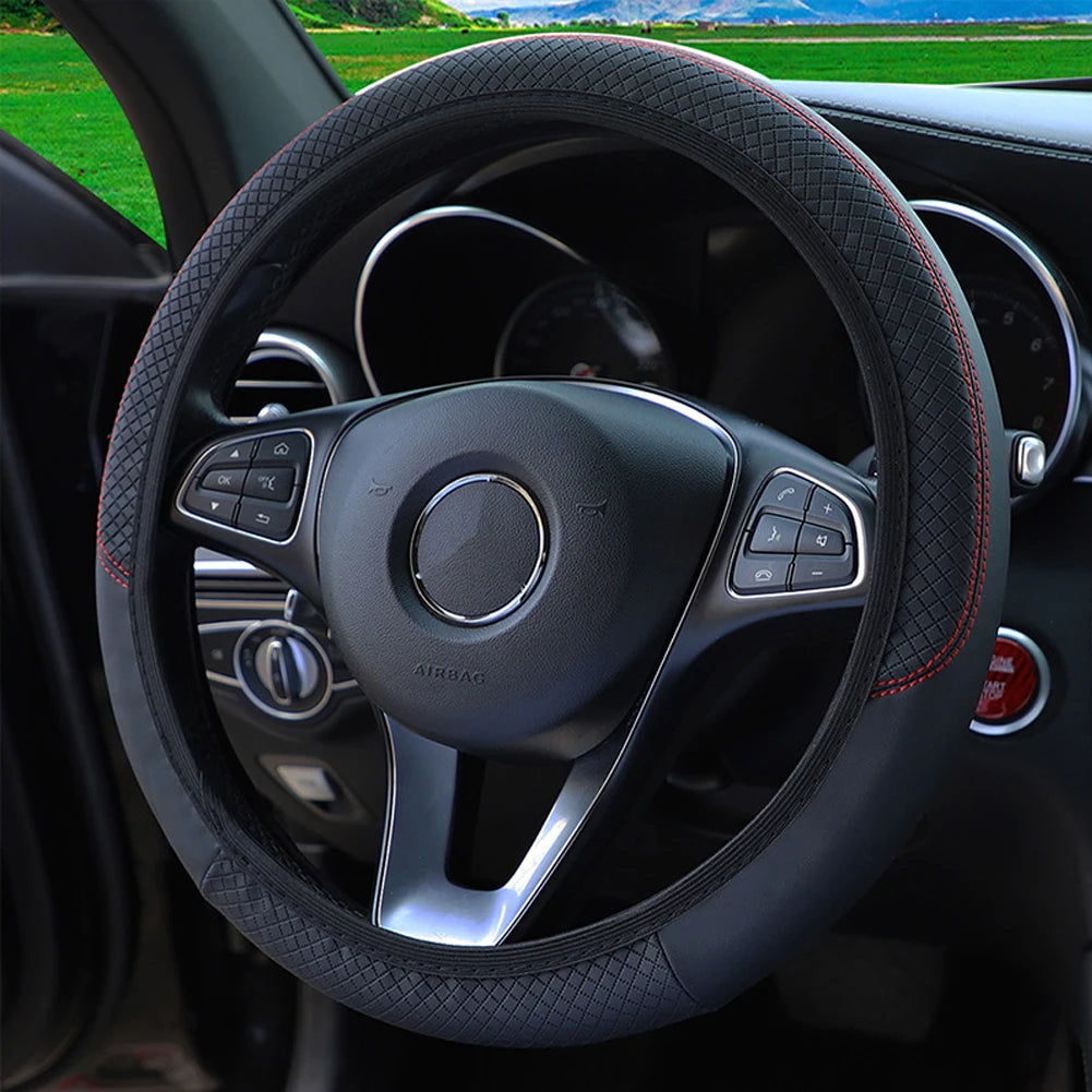 PU Leather Universal Car Steering-Wheel Cover 38CM Car-Styling Sport Auto Steering Wheel Covers Anti-Slip Automotive Accessories