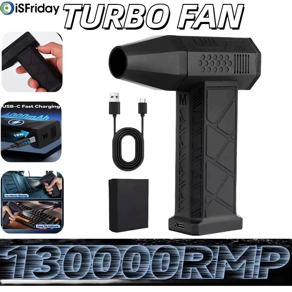 Electric Air Blower 130000RPM Powerful Snow Blower High-Speed Dust Fan Mini Turbo Jet Fan Handheld Brushless Motor Car Dryer