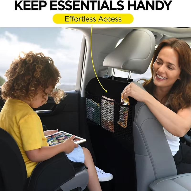 600D Oxford Waterproof Kick Mats Backseat Protector from Dirt Mud Scratches Car Back Seat Cover for Kids with Storage Organizers