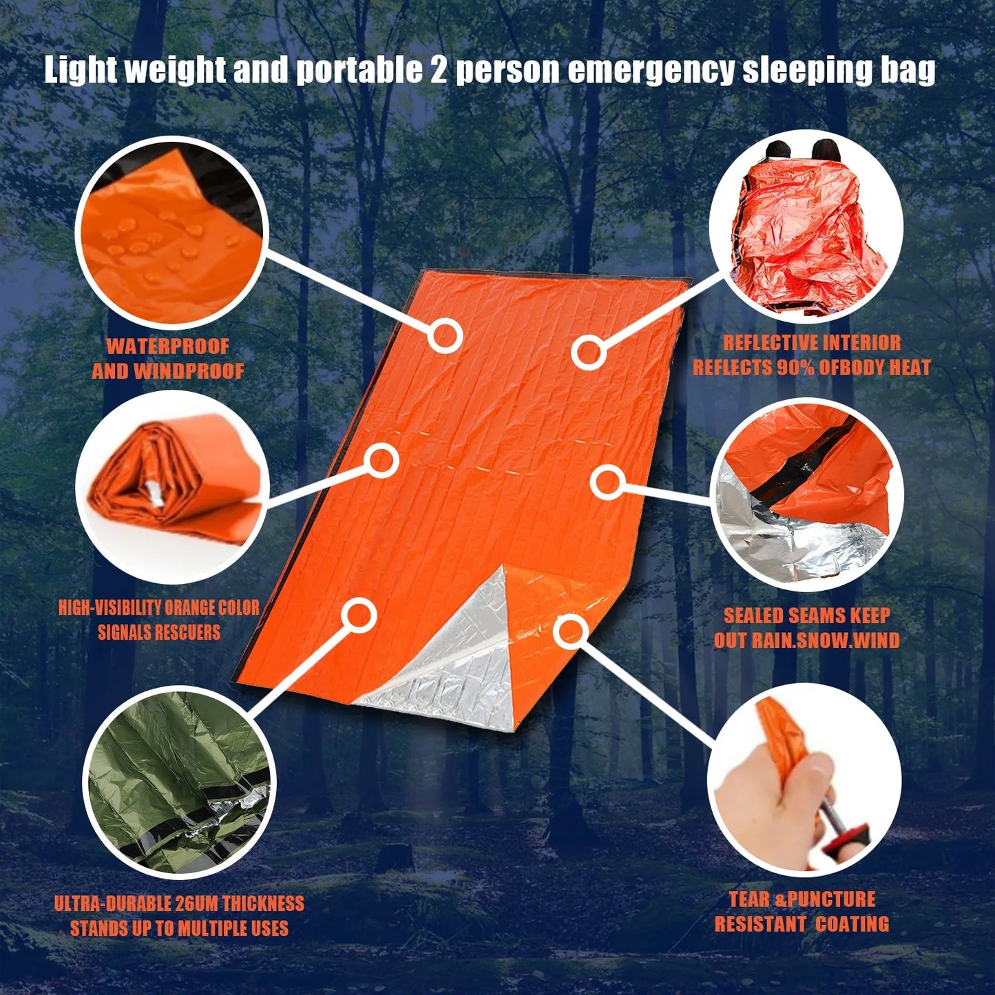 Portable Waterproof Mylar Emergency Survival Sleeping Bag - Thermal Insulated Sack for Outdoor Camping, First Aid & Rescue