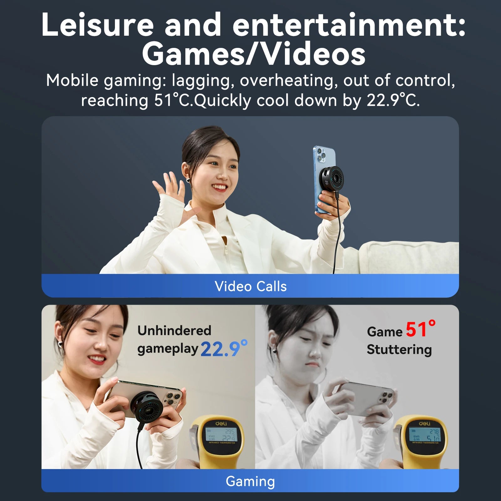 Magnetic Mobile Phone Radiator Cooler Cooling Fan Heat Sink for Cellphones Tablets Cooler for Live Streaming Gamming