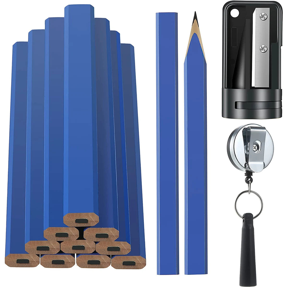 12Pcs Carpenter Pencils Tool Set 7Inch Carpenter Pencil with Sharpener Flat Wood Construction Pencil with Retractable Pen Holder