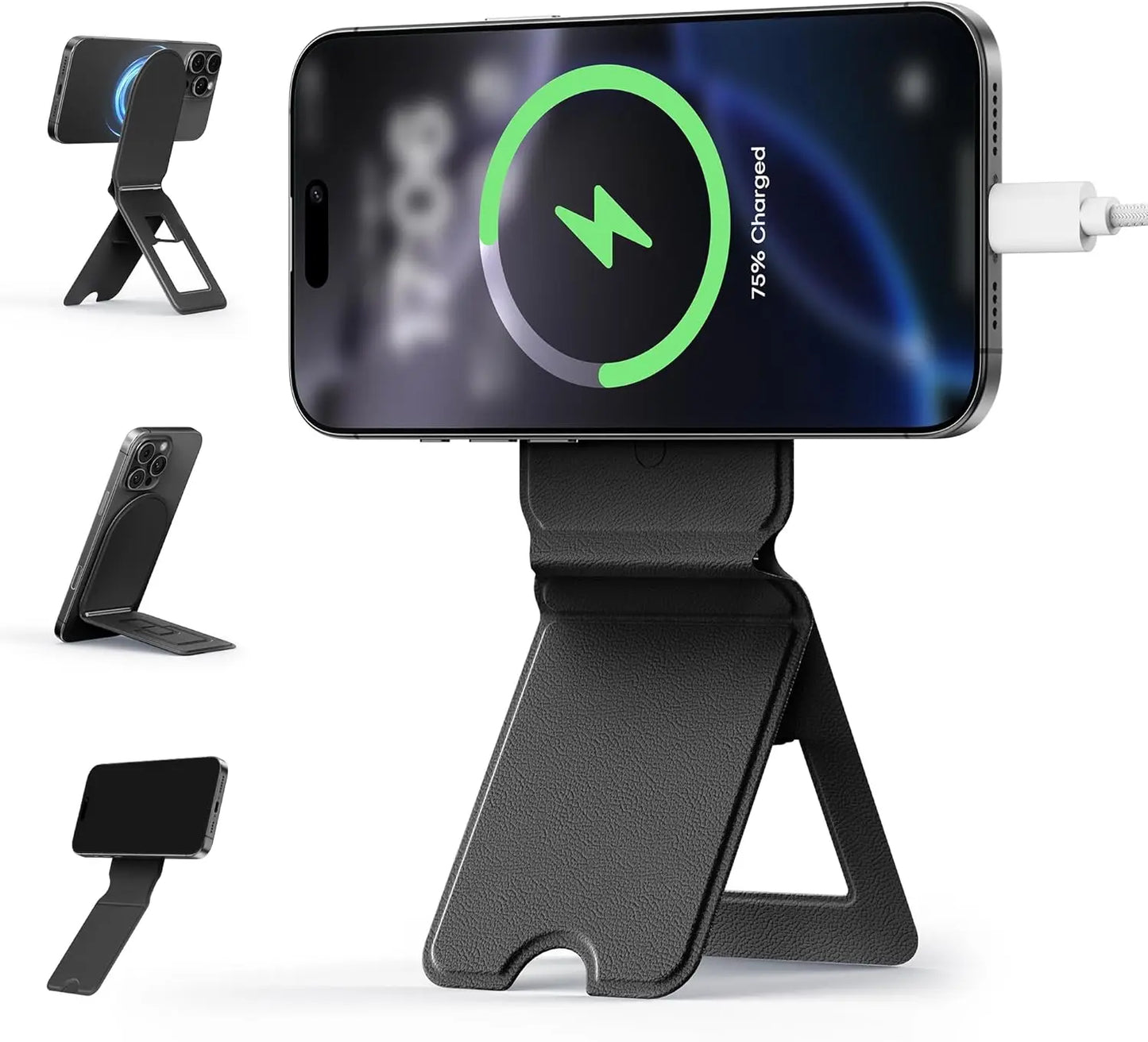 Foldable Phone Stand Holder, Pocket Cell Phone Video Tripod, Magnetic Smartphone Desk Stand, Vegan Leather Vlog Stick for Iphone