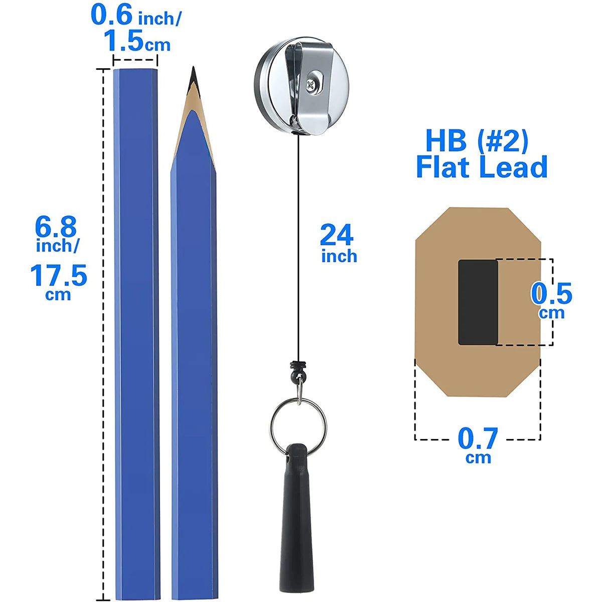 12Pcs Carpenter Pencils Tool Set 7Inch Carpenter Pencil with Sharpener Flat Wood Construction Pencil with Retractable Pen Holder