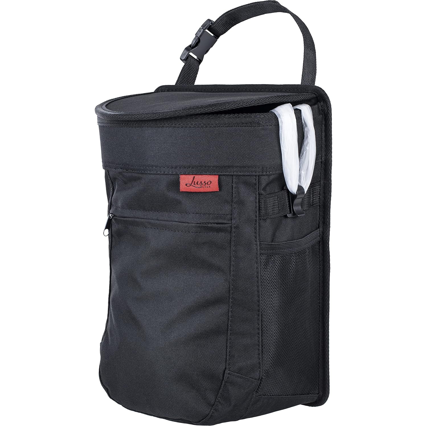 Spill-Proof Car Trash Can - 2.5-Gallon Black round - Leak-Proof Lid & Waterproof Removable Liner - Hanging Car Trash Bin & Organizer for SUV, Truck & Minivan