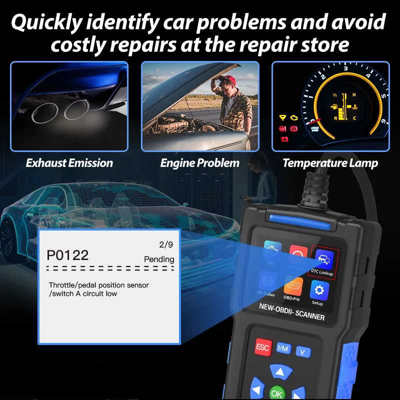 Topdiag T200 Car OBD2 Scanner Diagnostic Tool Engine Code Reader Car Voltage Tester Automotive Vehicle Fault Code Scanner OBDII