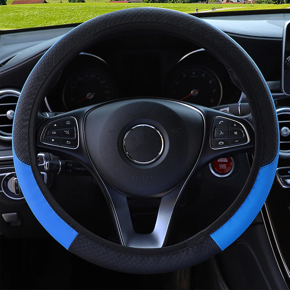 PU Leather Universal Car Steering-Wheel Cover 38CM Car-Styling Sport Auto Steering Wheel Covers Anti-Slip Automotive Accessories
