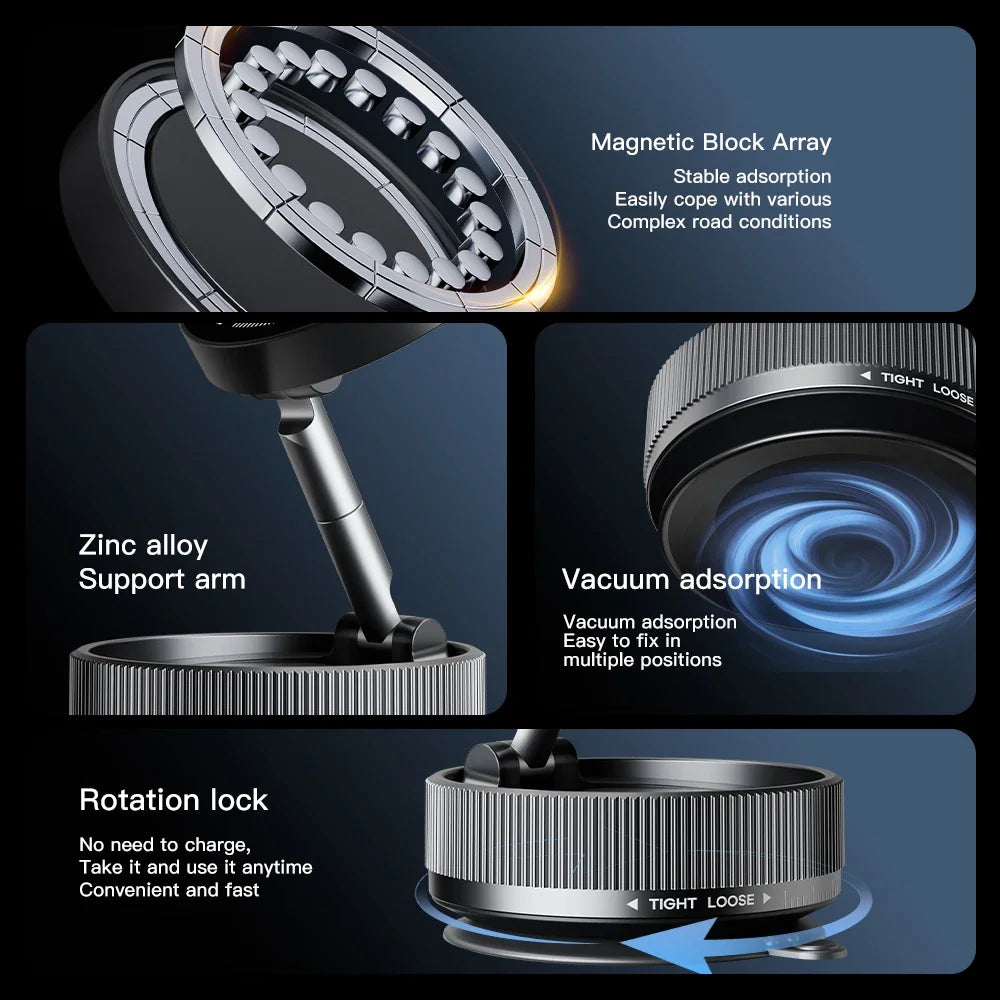 Vacuum Suction Magnetic Phone Holder with 360 Degree Rotation,Handsfree Magnetic Foldable Phone Mount for Car/Smooth Surface