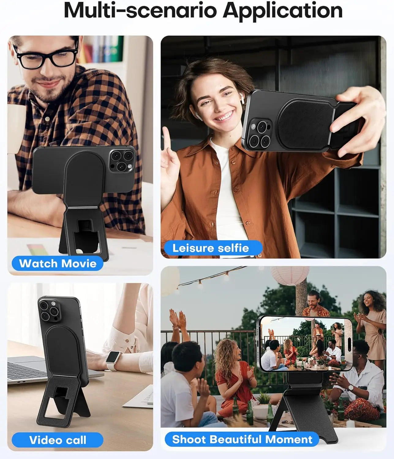 Foldable Phone Stand Holder, Pocket Cell Phone Video Tripod, Magnetic Smartphone Desk Stand, Vegan Leather Vlog Stick for Iphone
