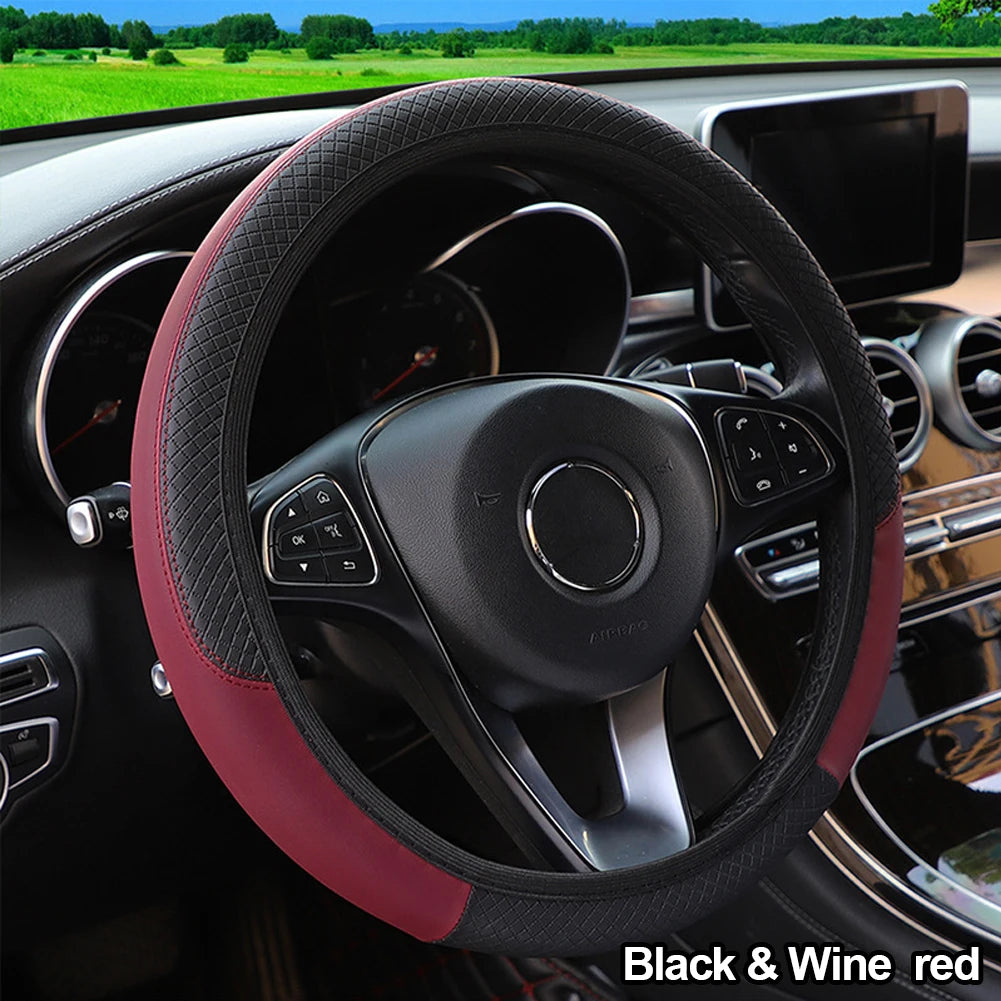 PU Leather Universal Car Steering-Wheel Cover 38CM Car-Styling Sport Auto Steering Wheel Covers Anti-Slip Automotive Accessories