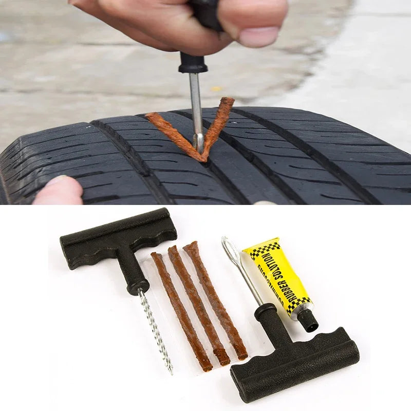 1 Set Car Tire Repair Tool Set with Glue Rubber Stripes Tools for Motorcycle Bicycle Tubeless Tyre Puncture Quick Repairing Kit