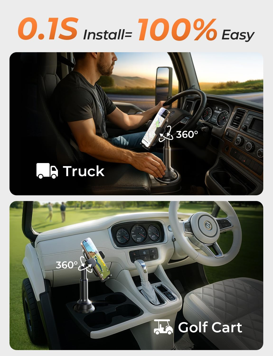 Cup Phone Holder No Shaking Phone Holder for Car, 360° Adjustable Iphone Holder for Car Accessories for Women Truck Jeep Golf for Iphone 16E 16 15 14 13 Pro Max Samsung S25 All 4-17'' Phone